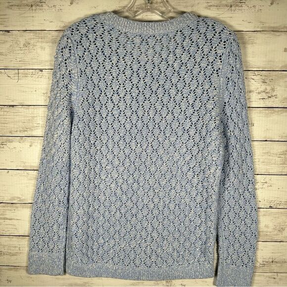 Talbots Pointelle Blue White Cotton Acrylic Sweater M NWT $89 - Picture 7 of 8
